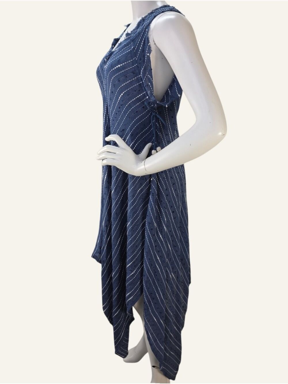 POL Eleni Blue Handkerchief Hem Tassel Dress Medium NWT Boho Cotton Artisan - Picture 4 of 11